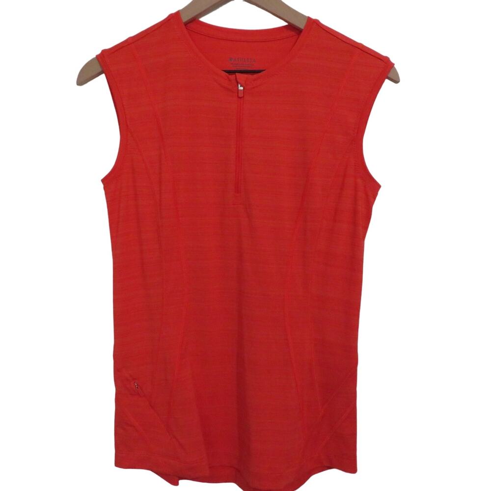 Athleta Womens Sz S Red Orange Sleeveless Top 1/4 Front Zipper Front Pockets